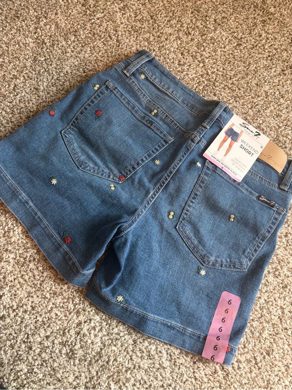 Seven7 Blue Embroidered Denim Shorts
